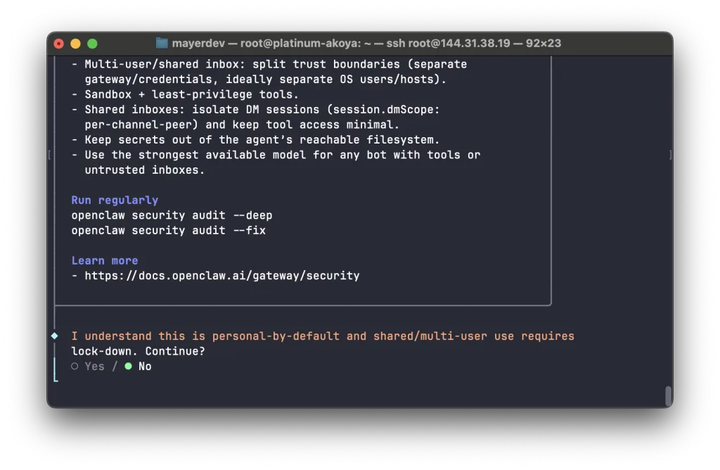 OpenClaw onboarding security warning
