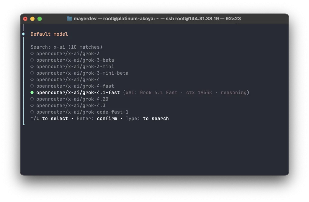 Selecting the Grok 4.1 Fast model