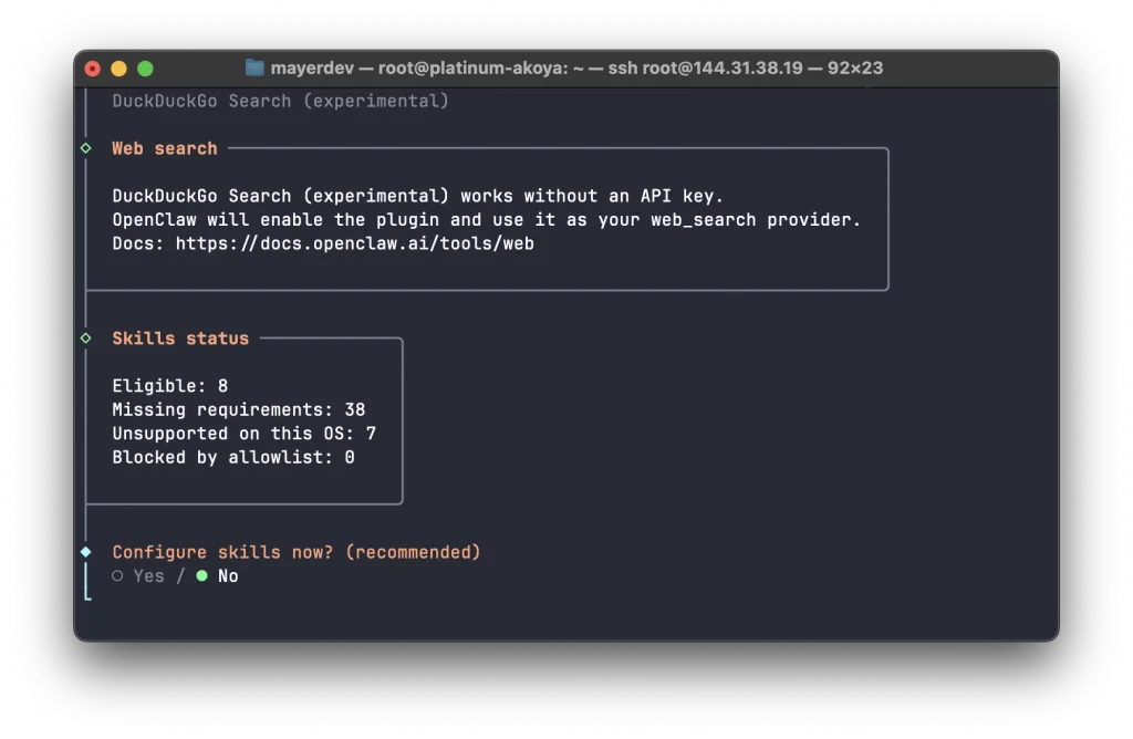 Skipping skills configuration during onboarding