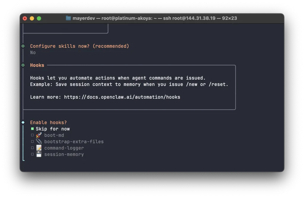 Skipping automation hooks during onboarding